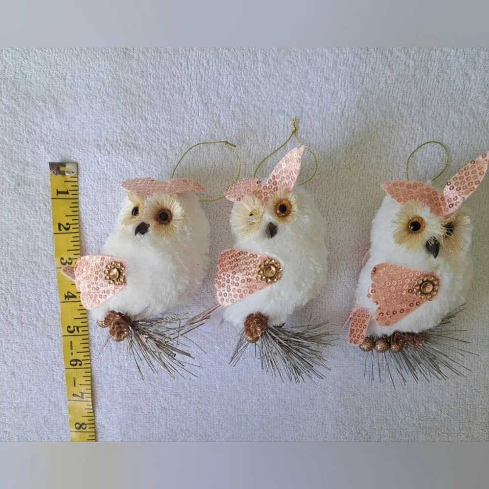 Christmas White Owl Animal Tree Hanging Pendant  Ornaments 3 Pcs Tree Decor